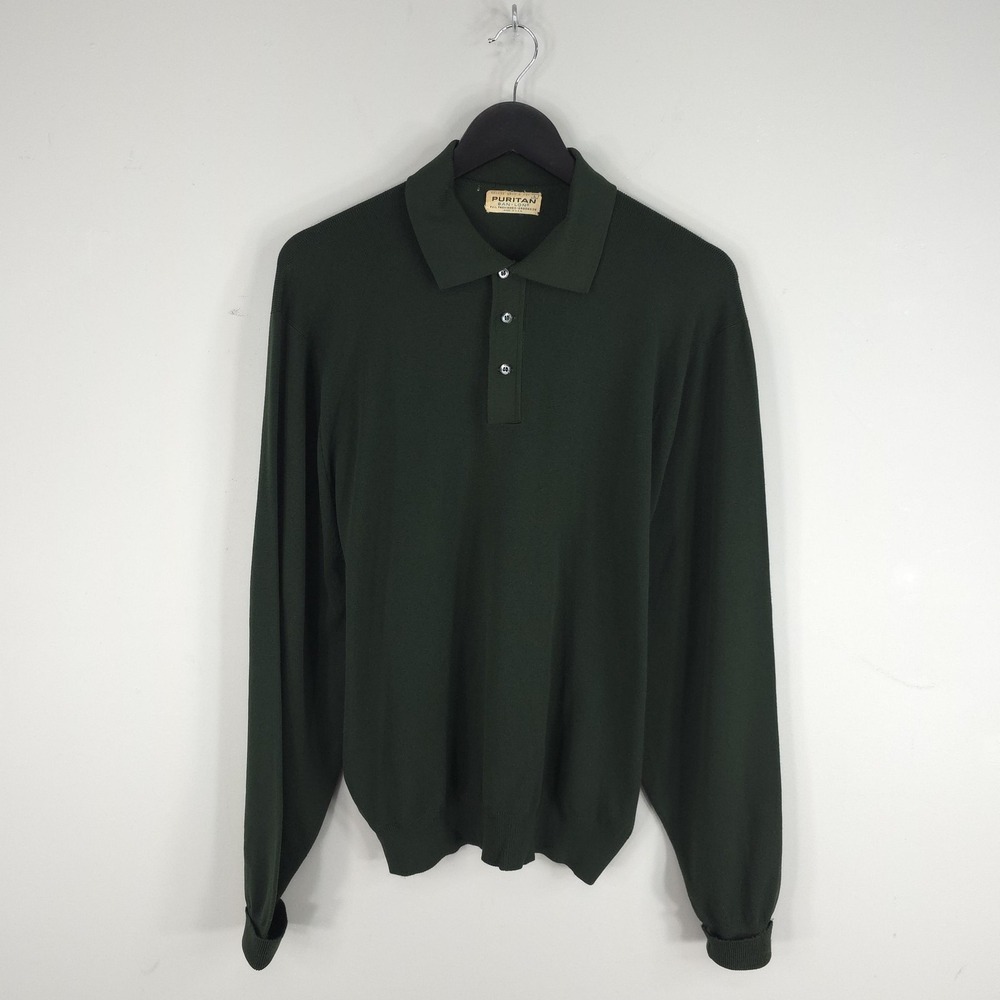 Vintage Puritan Sweater Mens Large Green Ban-Lon Knit Collared Pullover USA 50s